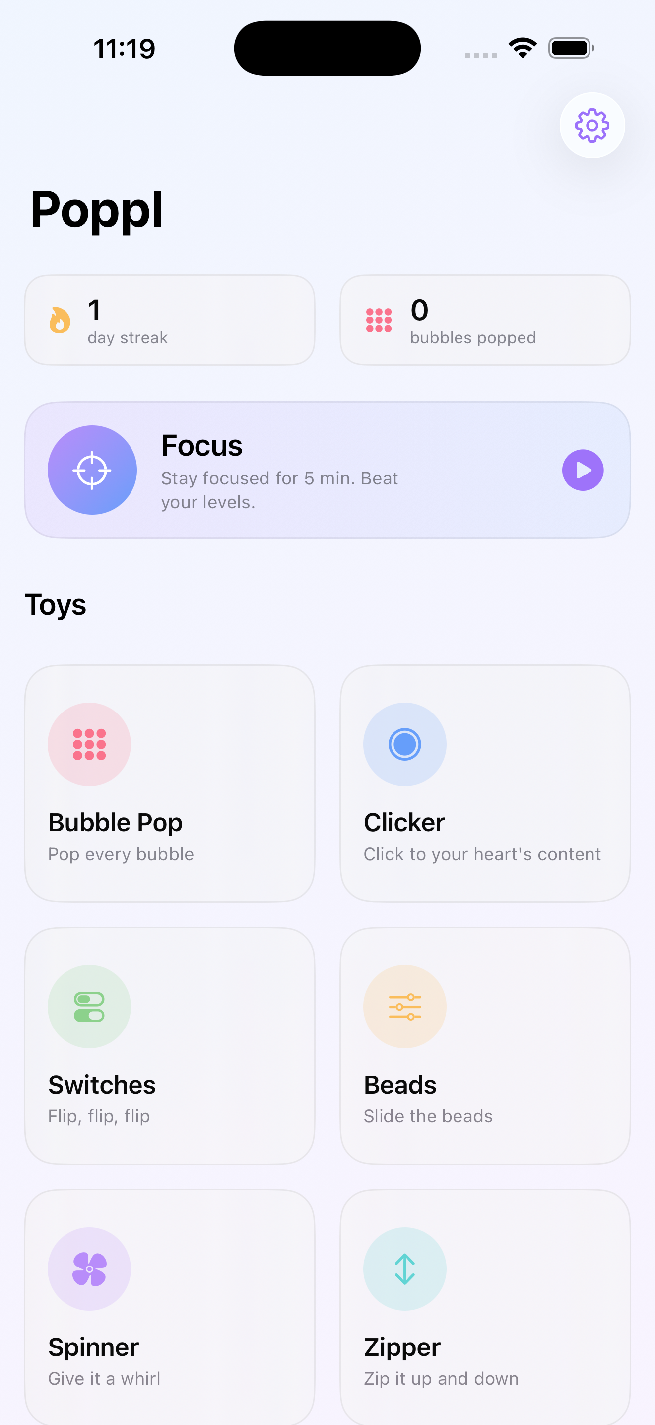 Poppl focus card and toy shelf